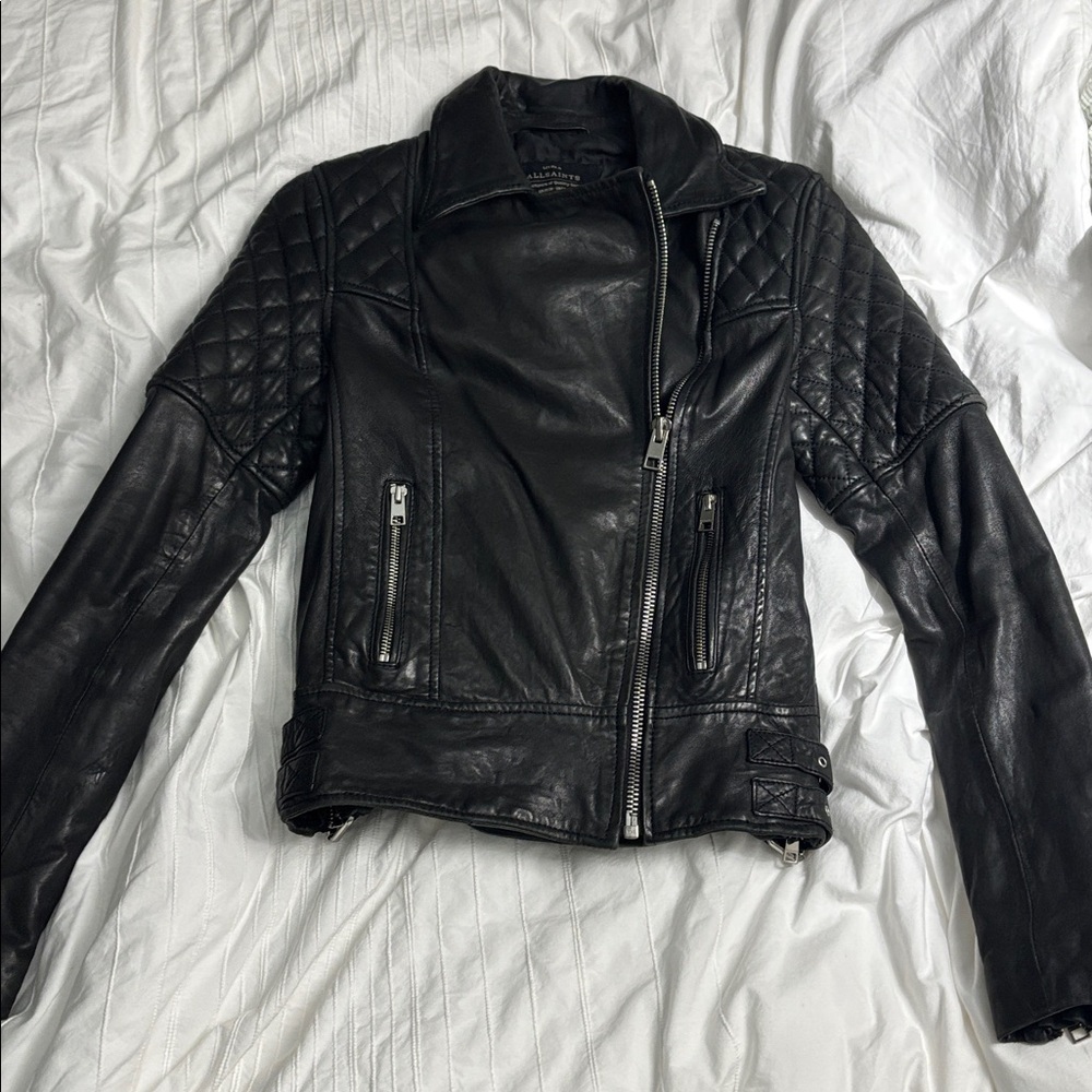 All Saints Black Leather Biker Jacket